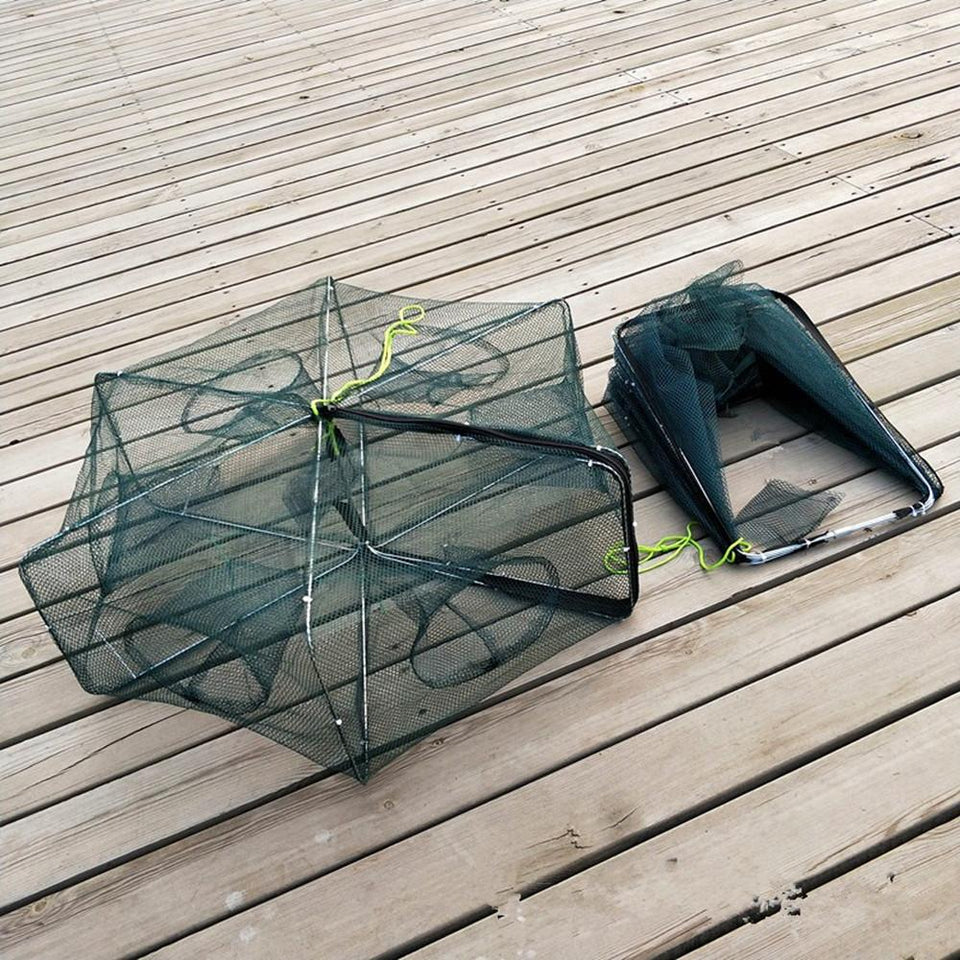 Folded Portable Hexagon Fishing Net Crayfish Fish Automatic TrapFish Shrimp Minnow Crab Baits Cast Mesh Trap  6/8/12Holes