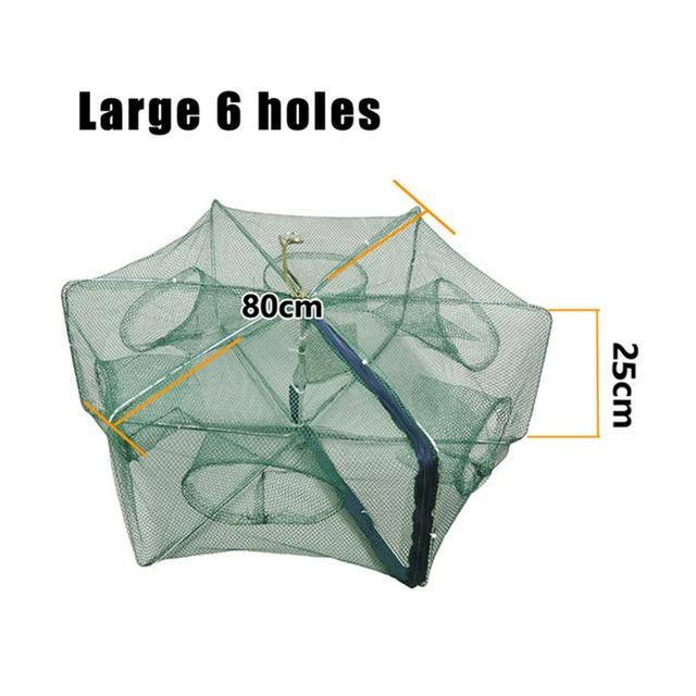 Folded Portable Hexagon Fishing Net Crayfish Fish Automatic TrapFish Shrimp Minnow Crab Baits Cast Mesh Trap  6/8/12Holes