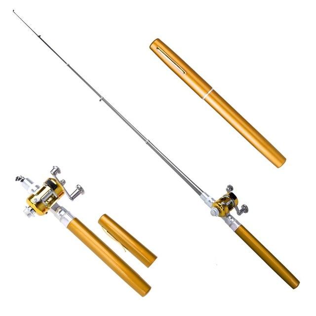 Balight Portable Pocket Telescopic Mini Fishing Pole Pen Shape Folded Fishing Rods With Reel Wheel New
