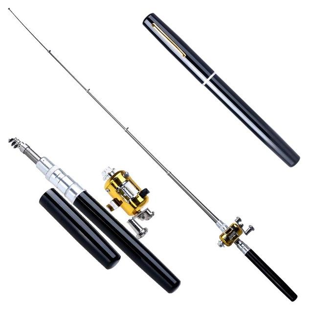 Balight Portable Pocket Telescopic Mini Fishing Pole Pen Shape Folded Fishing Rods With Reel Wheel New